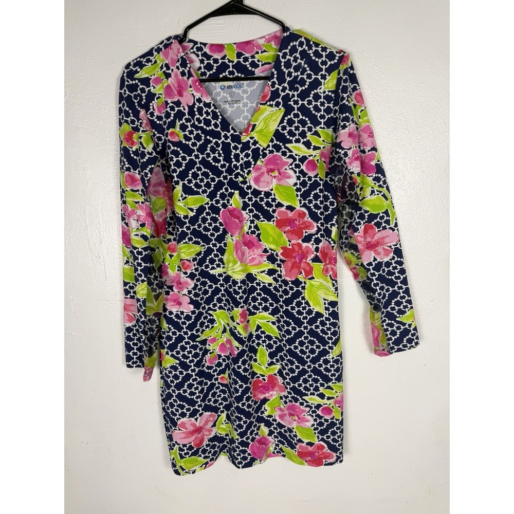 Ibkul Floral Long sleeve UPF 50 Athletic‎ Golf Dress womens size L Mesh sleeve